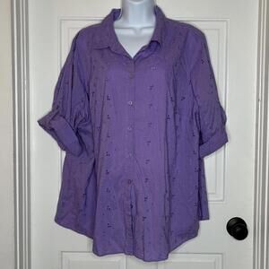 Croft & Barrow Women's Lilac Purple Eyelet Button Up 3/4 Sleeve Shirt - 2X NWOT